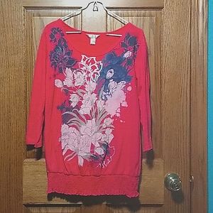 Pink women's Top, three quarter length sleeves